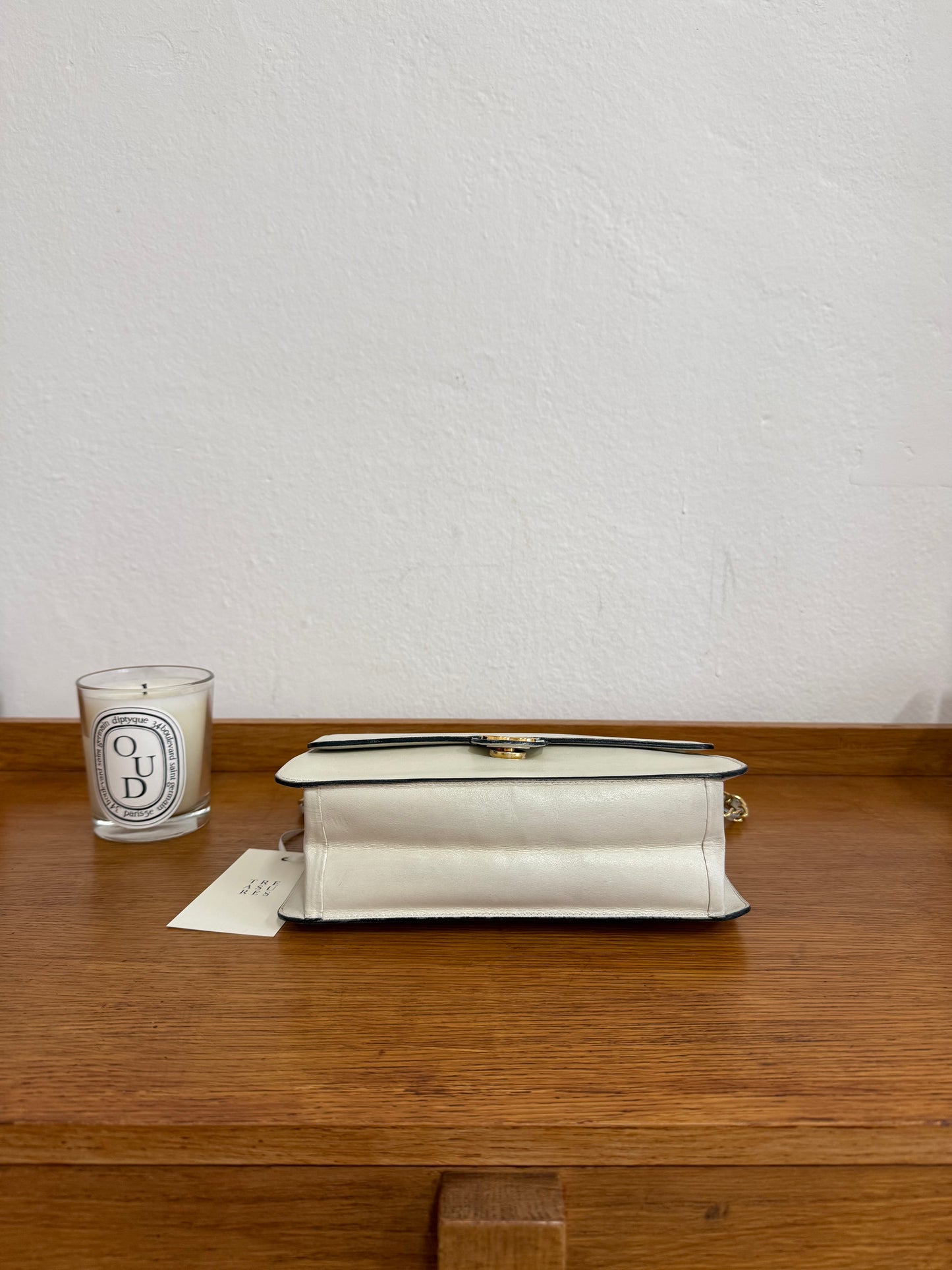 CHANEL BOX CALF SINGLE FLAP CREAM