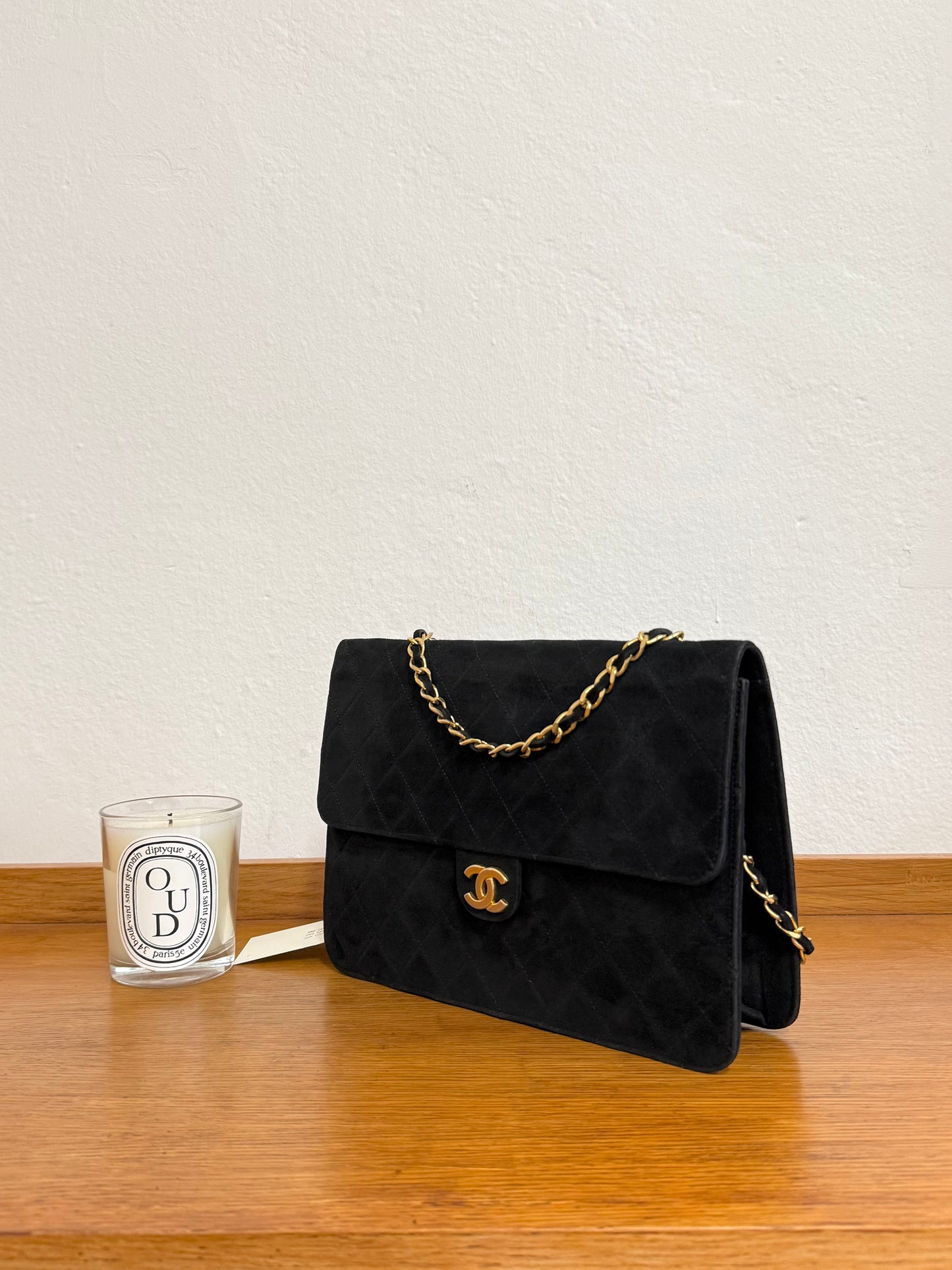 CHANEL SUEDE BLACK FLAP BAG