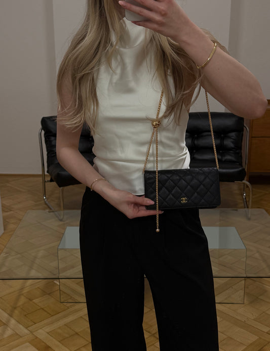 CHANEL CAVIAR LONG WALLET BLACK SERIES 18