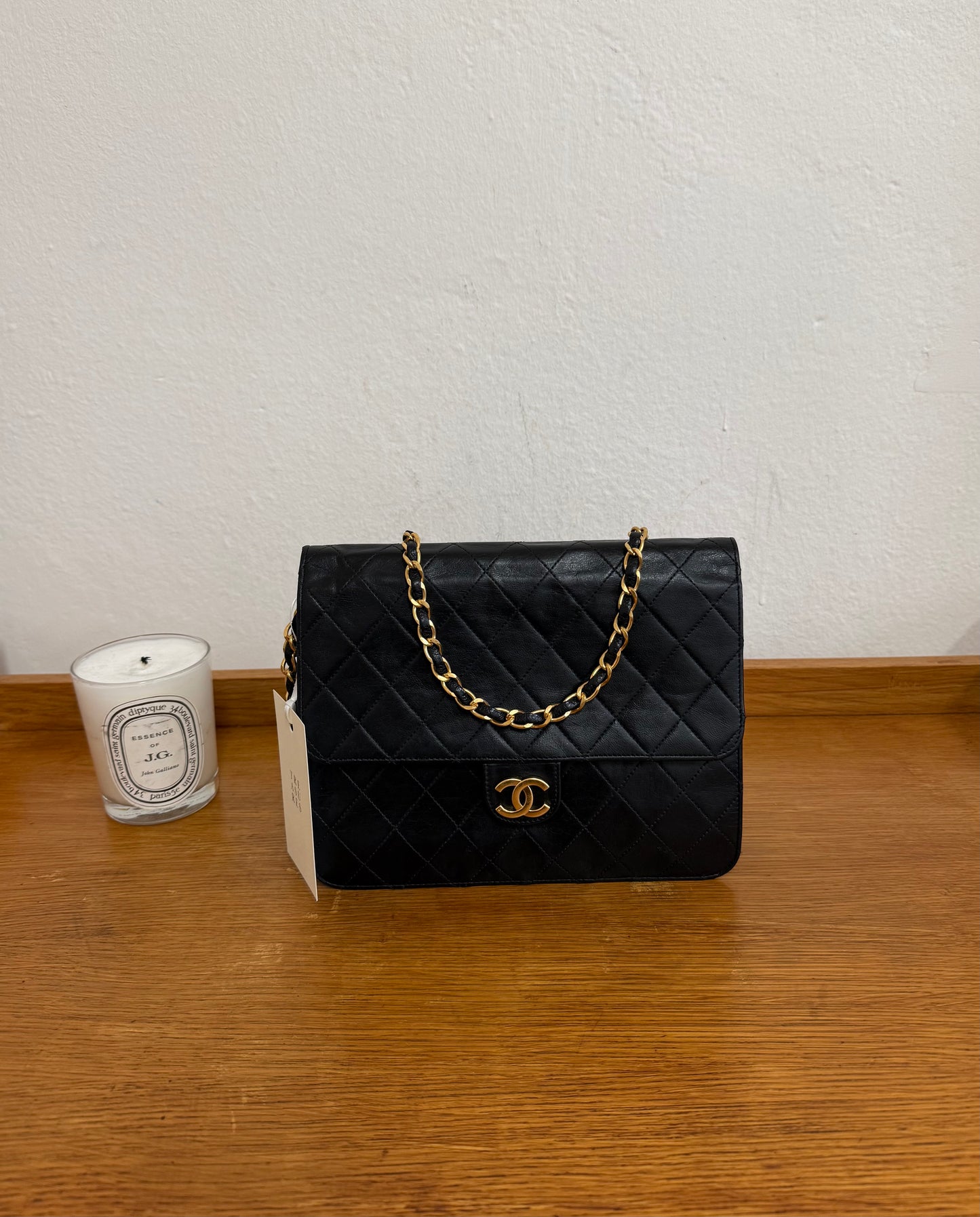 CHANEL CLASSIC SINGLE FLAP BAG LAMBSKIN BLACK 24K GOLD HW