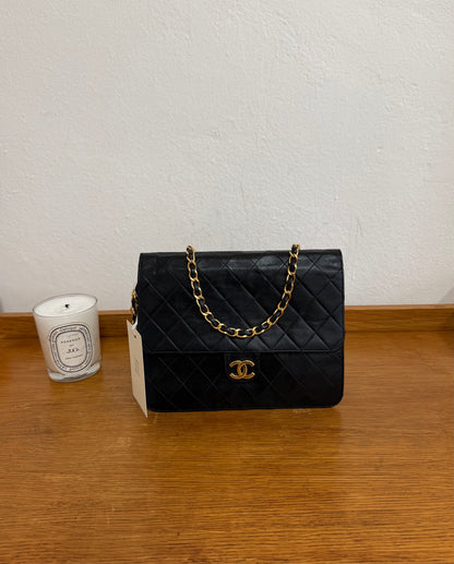CHANEL CLASSIC SINGLE FLAP BAG LAMBSKIN BLACK 24K GOLD HW