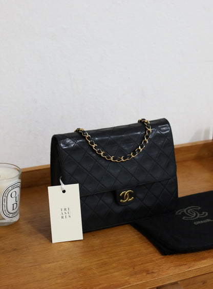 CHANEL CLASSIC SINGLE FLAP BAG LAMBSKIN BLACK 24K GOLD HW