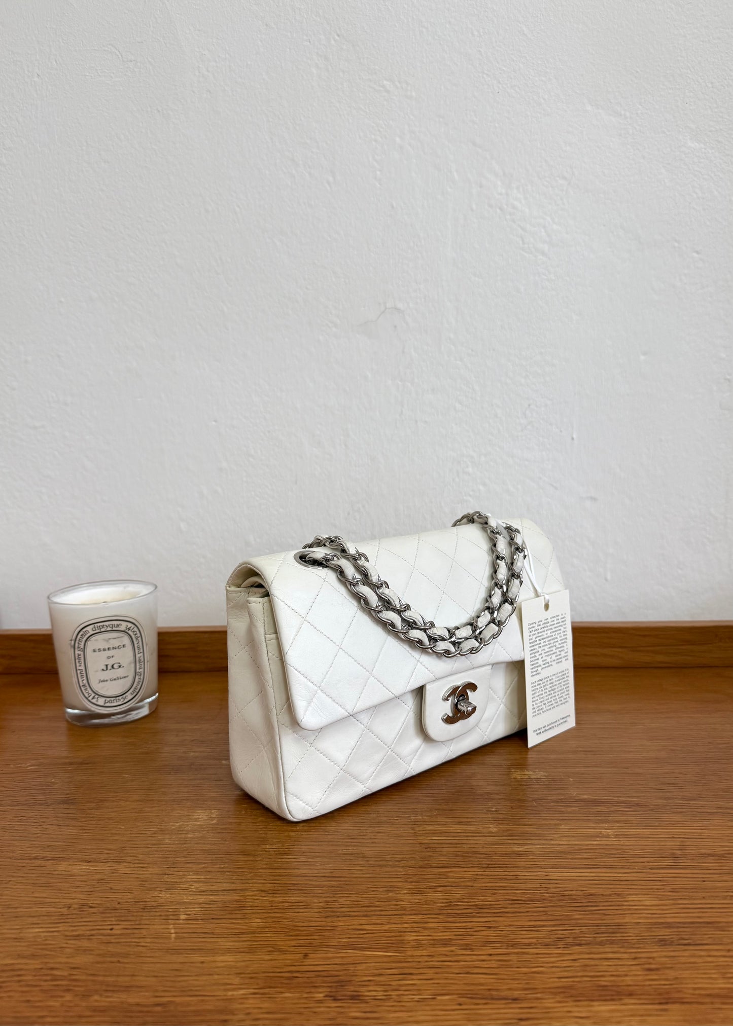 CHANEL CLASSIC DOUBLE FLAP BAG SILVER HW WHITE KARL LAGERFELD