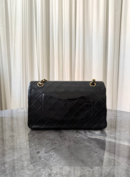 CHANEL CLASSIC DOUBLE FLAP BAG MEDIUM BLACK 24K GOLD HW