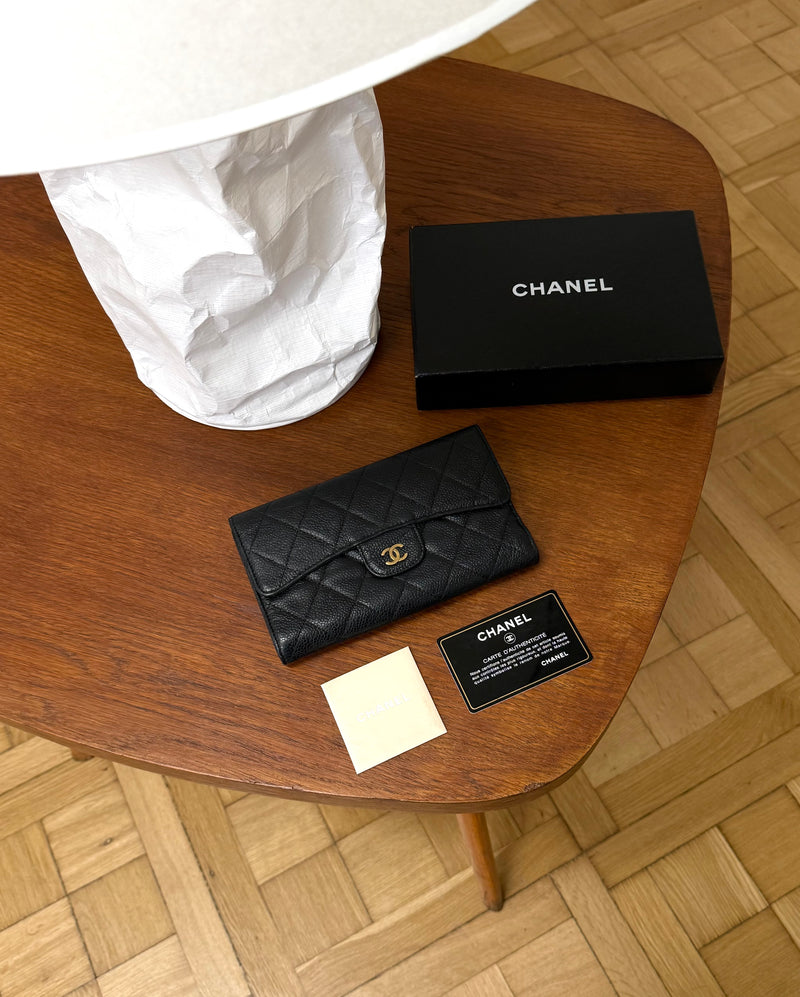 CHANEL CAVIAR LONG WALLET BLACK SERIES 16