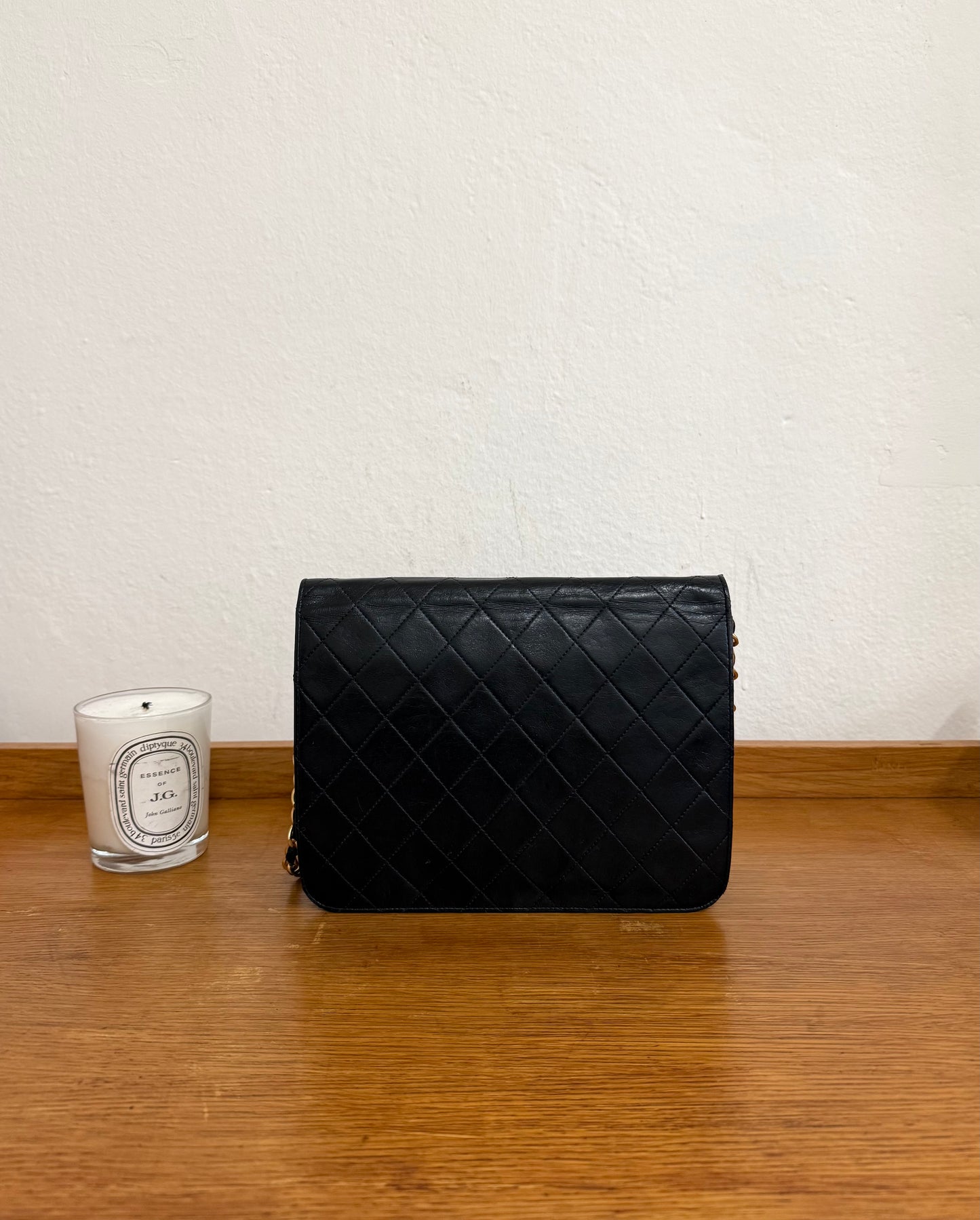 CHANEL CLASSIC SINGLE FLAP BAG LAMBSKIN BLACK 24K GOLD HW