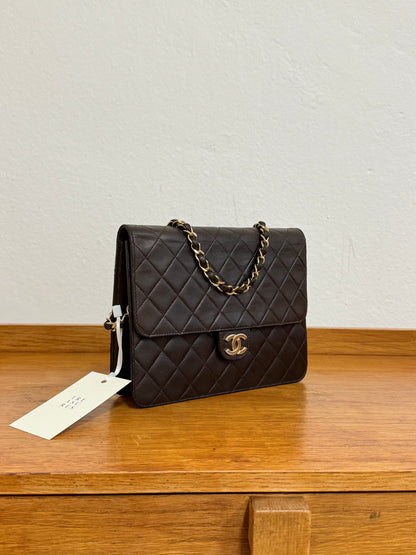 CHANEL CLASSIC SINGLE FLAP BAG BROWN 24k GOLD HW