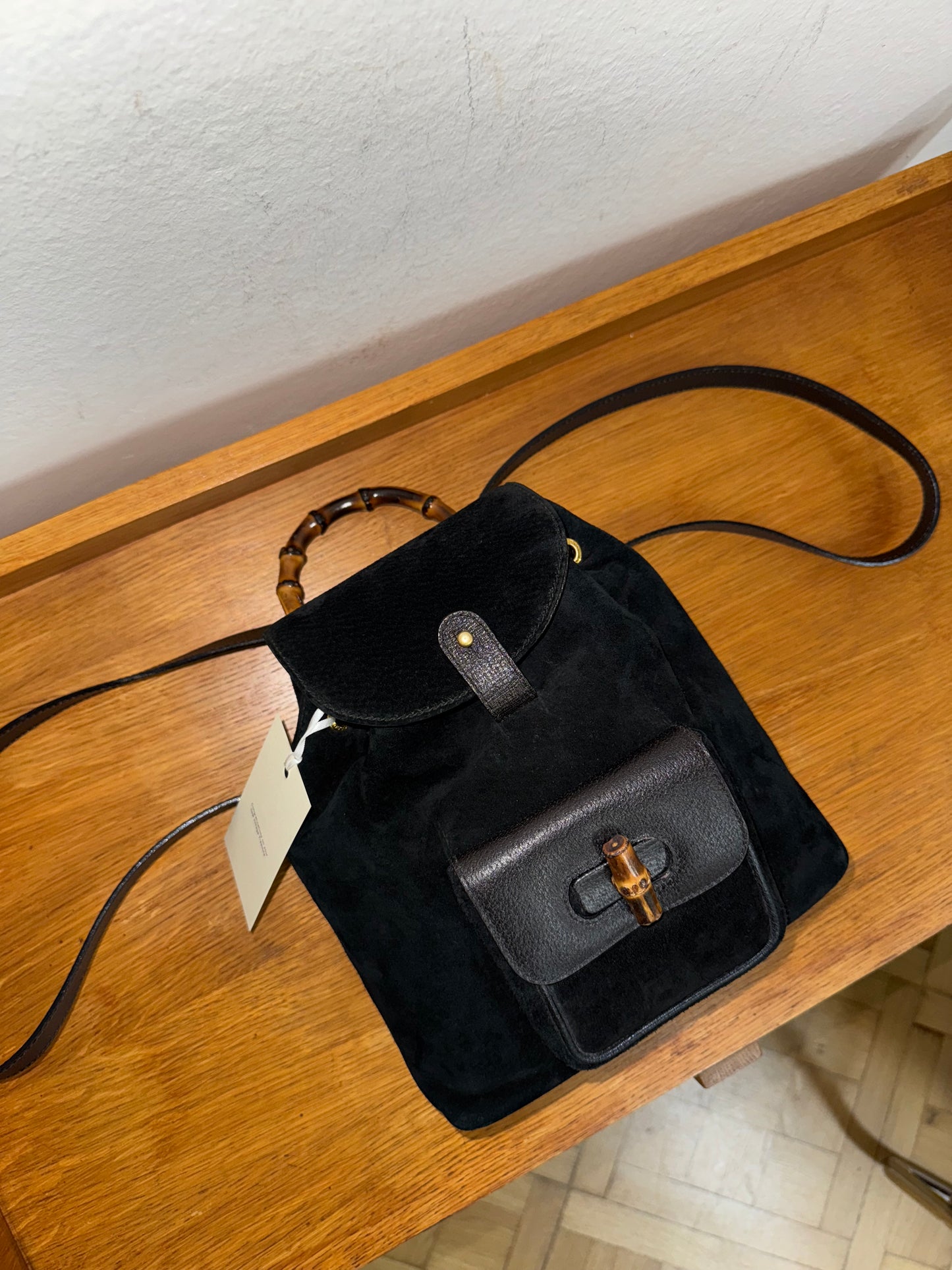 GUCCI SUEDE BAMBOO BACKAPACK