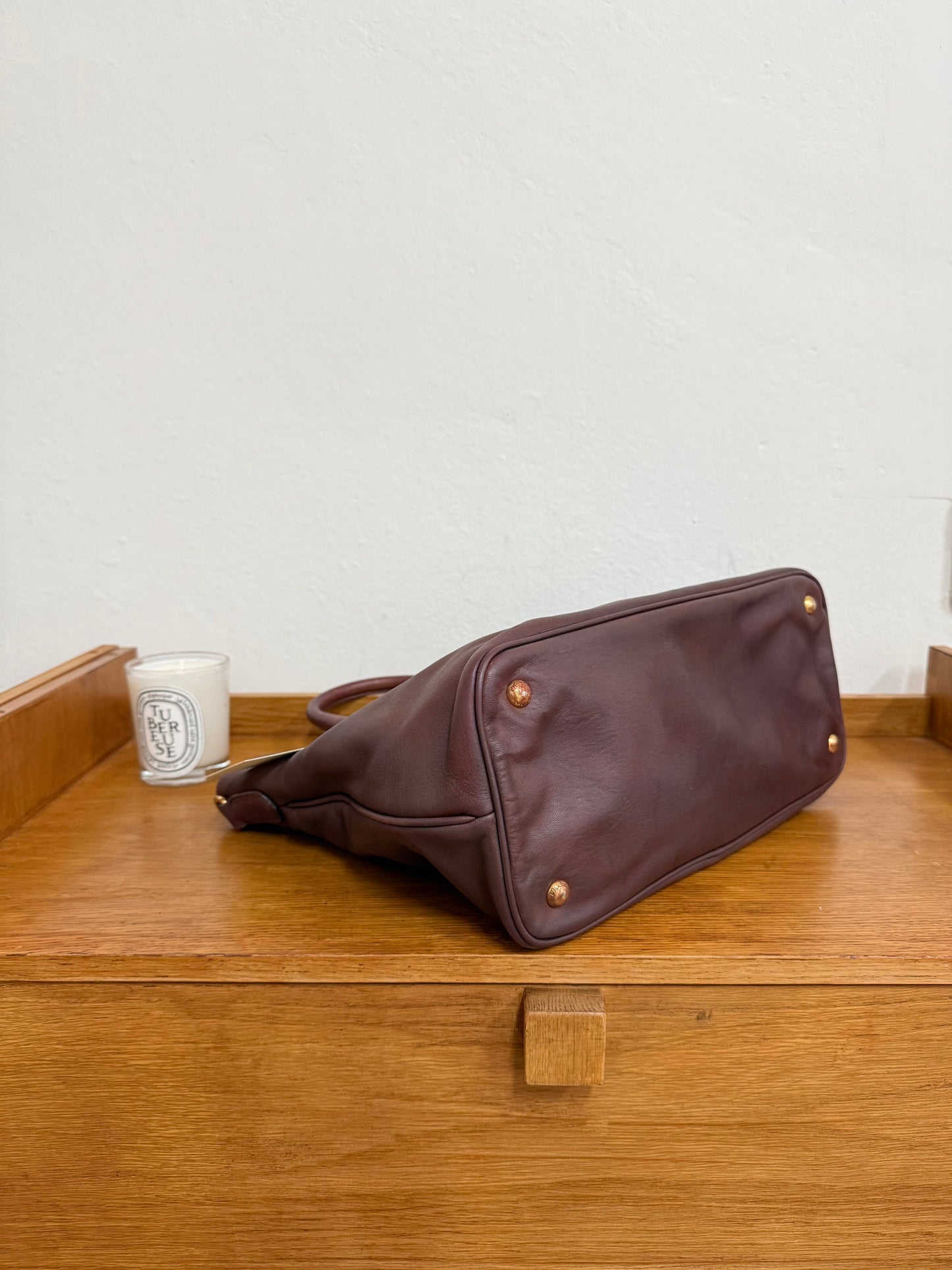 PRADA BURGUNDY SHOULDER TOTE BAG