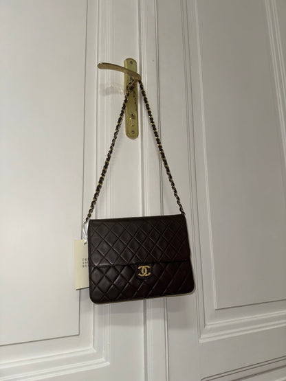 CHANEL CLASSIC SINGLE FLAP BAG BROWN 24k GOLD HW