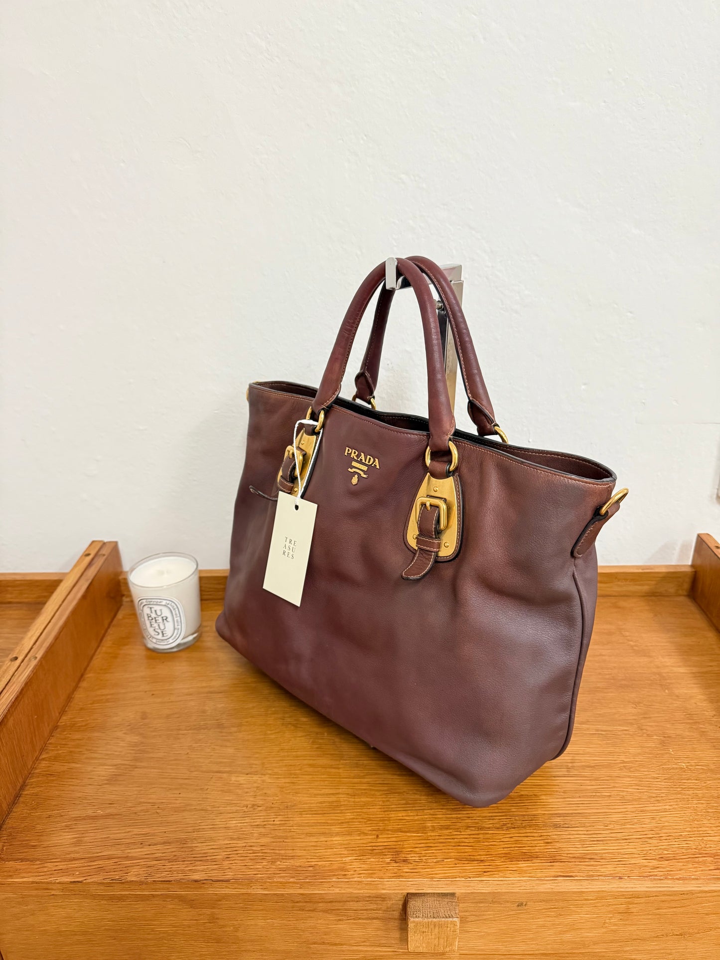 PRADA BURGUNDY SHOULDER TOTE BAG