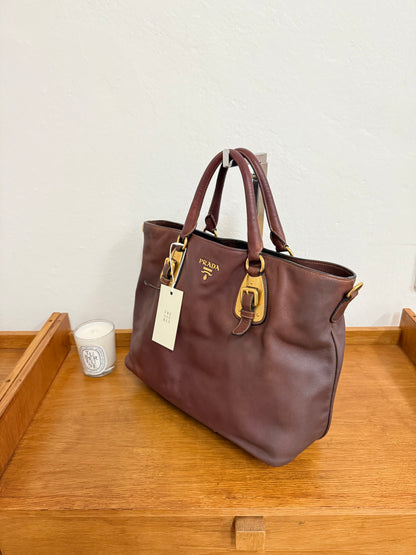 PRADA BURGUNDY SHOULDER TOTE BAG